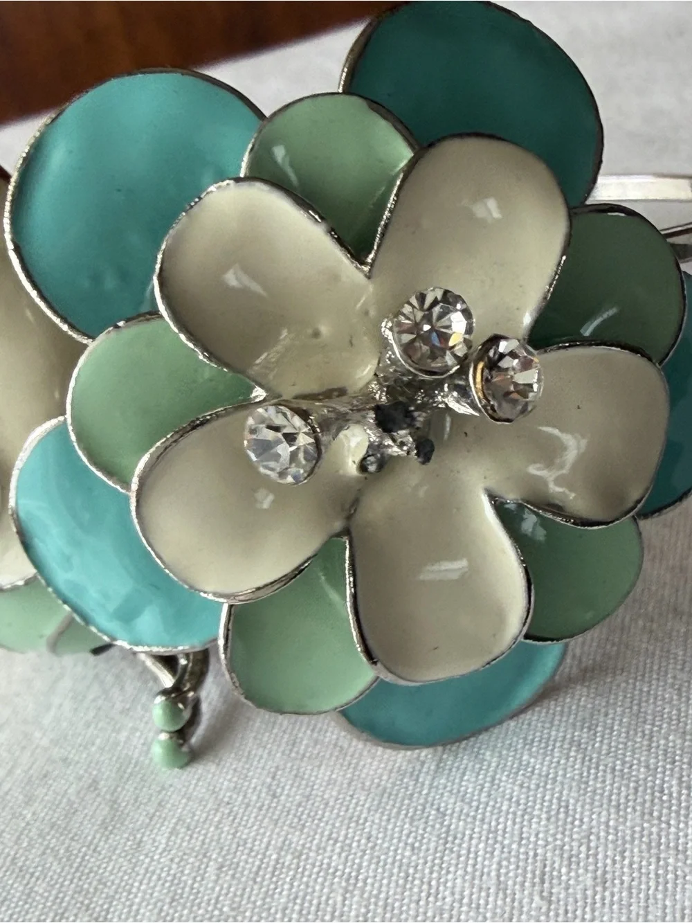 Statement Ladybug Flower Enamel Hinged Cuff Bracelet Rhinestone